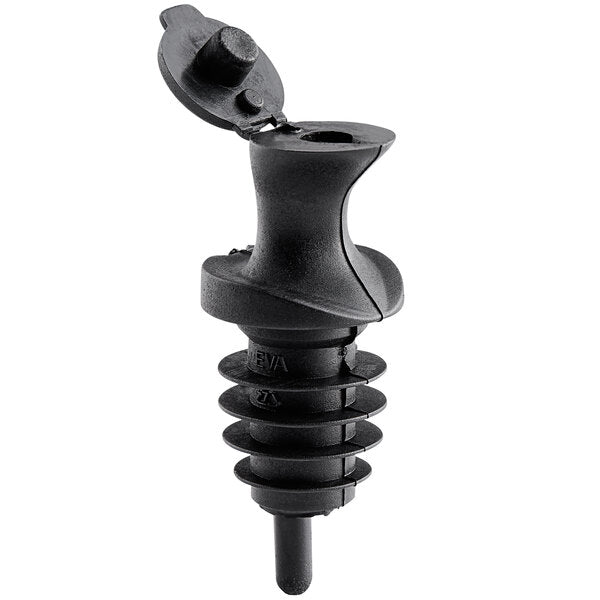 Black easy-pour spout with an open flip-top lid, showcasing the dispensing hole for smooth and mess-free pouring