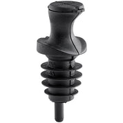 Black easy-pour spout with a closed flip-top lid, designed to fit both size bottles for controlled pouring.